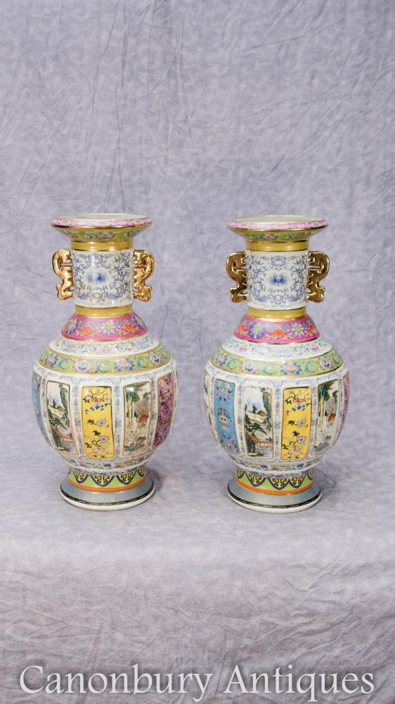 Paires chinois Export famille jaune vases porcelaine urnes