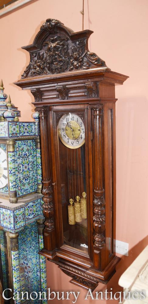 Antique Mahogany Vienna Régulateur Horloge murale à la main vénitienne
