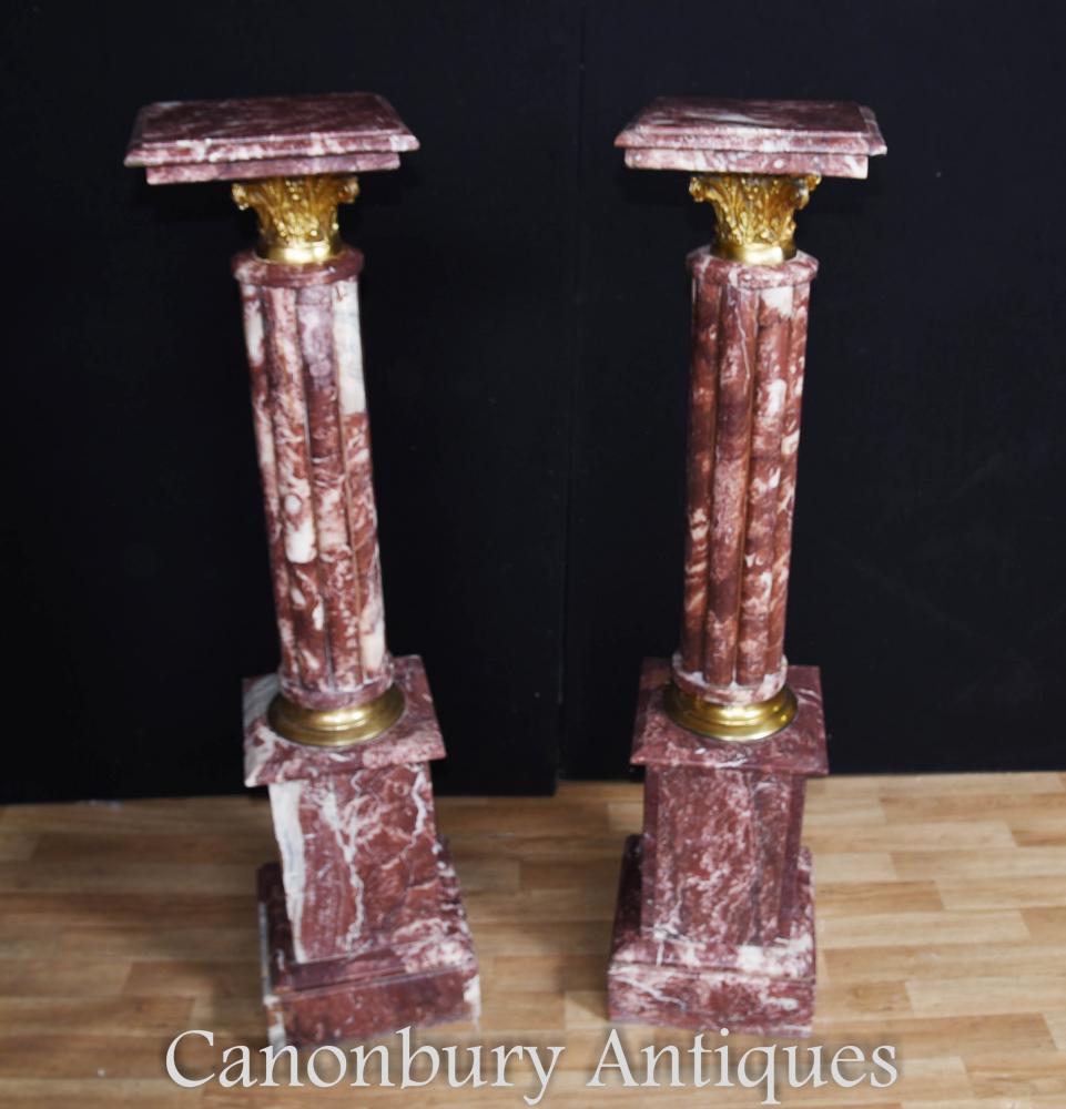 French Empire Marble Pedestal Stand Tables Colonnes cannelées