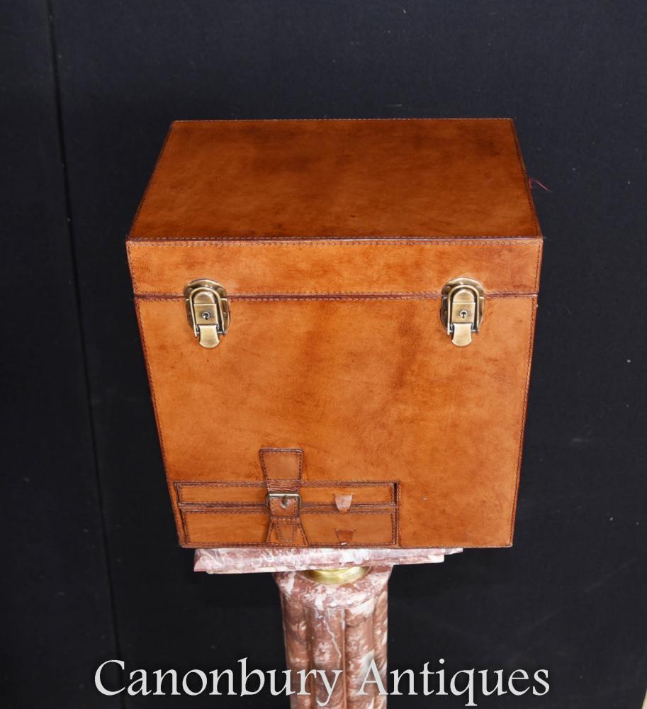 French Leather Hamper Refroidisseur de vin à champagne Ice Bucket Steamer Trunk Box