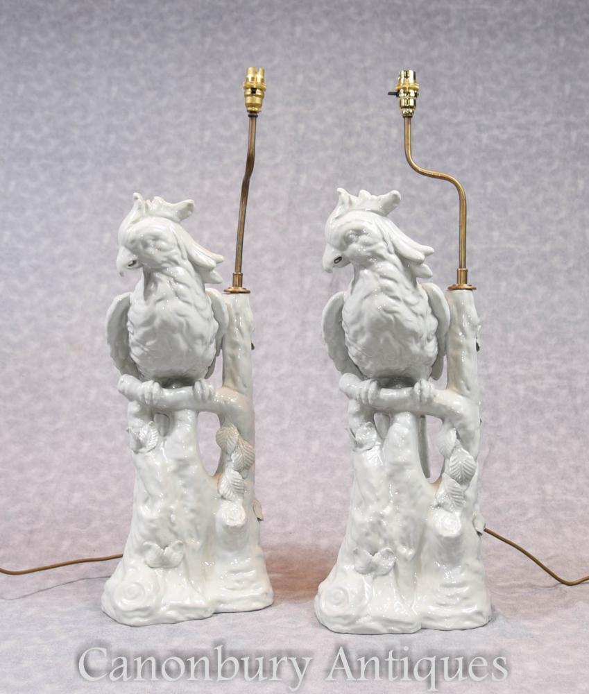 Pair English Porcelain Parrot Lamp Bases Lampes de table Parrot