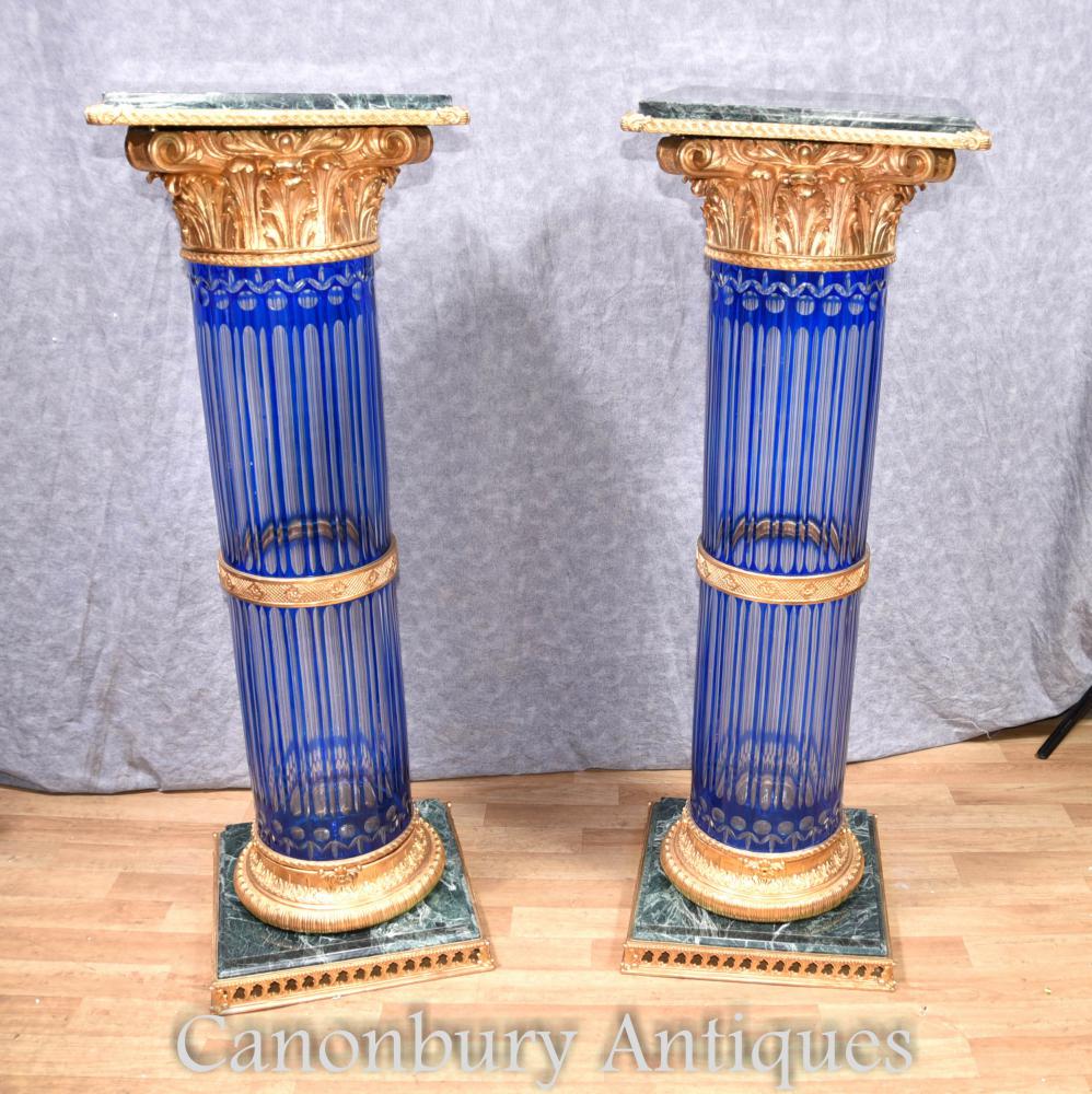 Paire d'Empire coupe en verre corinthien colonne colonnes tables