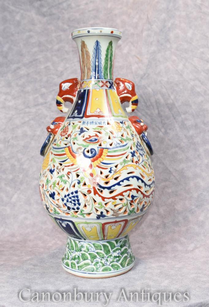 Un seul chinois Qianlong porcelaine Dragon Urn Vase Chine Céramique