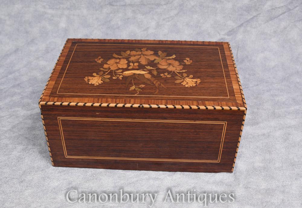 Antique Cigar Box 1930's Marquetry Inlay Trinket Boîte à bijoux