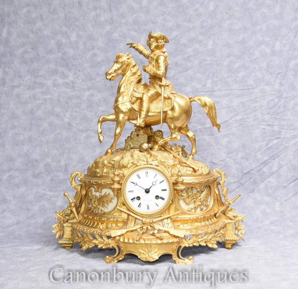 Empire français Ormolu manteau Antique Clock Napoleon on Horse 1890