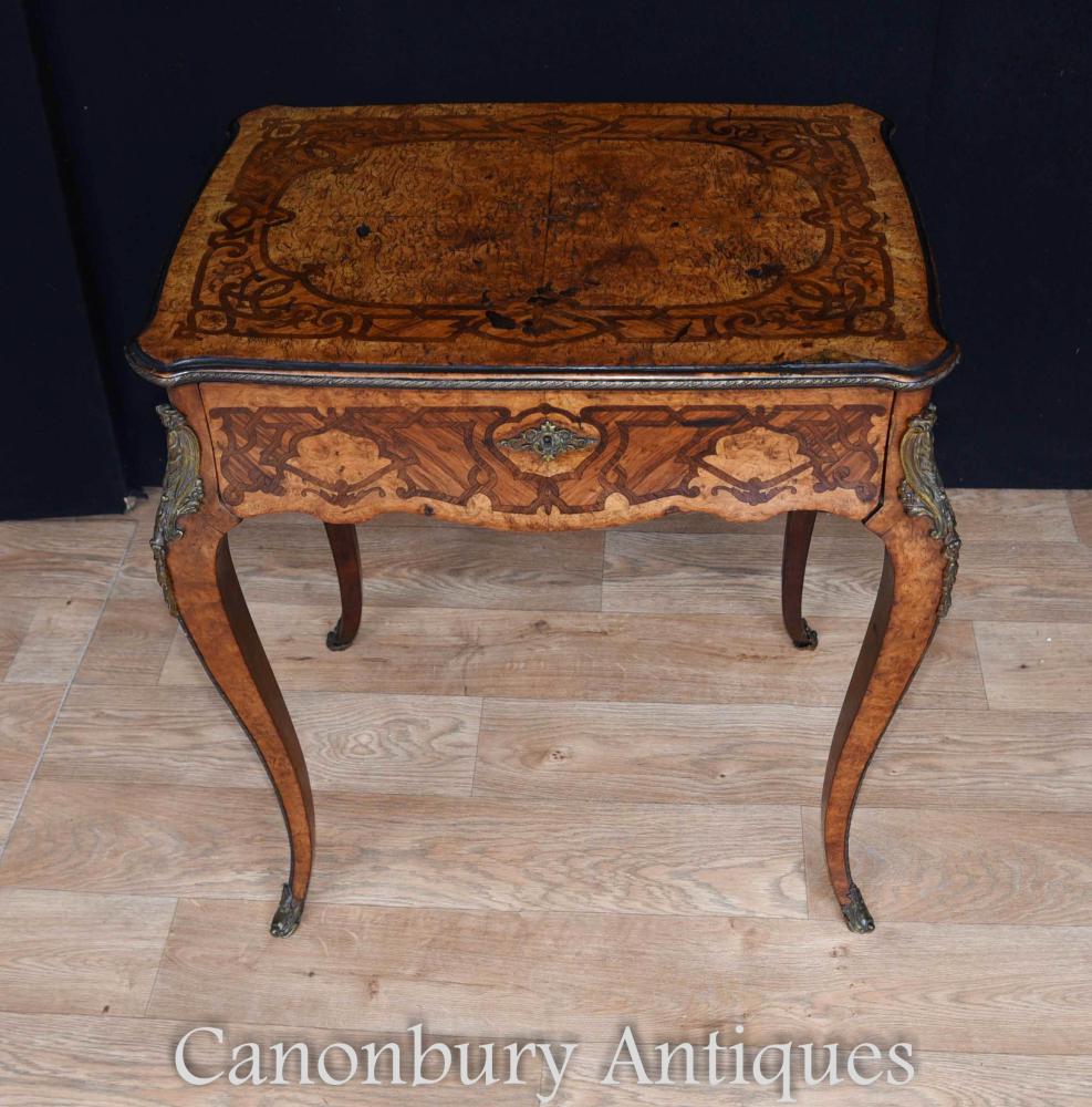 Antique French Side Table Incrustation de bois exotique 1880