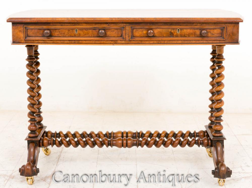 Antique Victorian Burr côté noyer Table Console orge Twist jambes