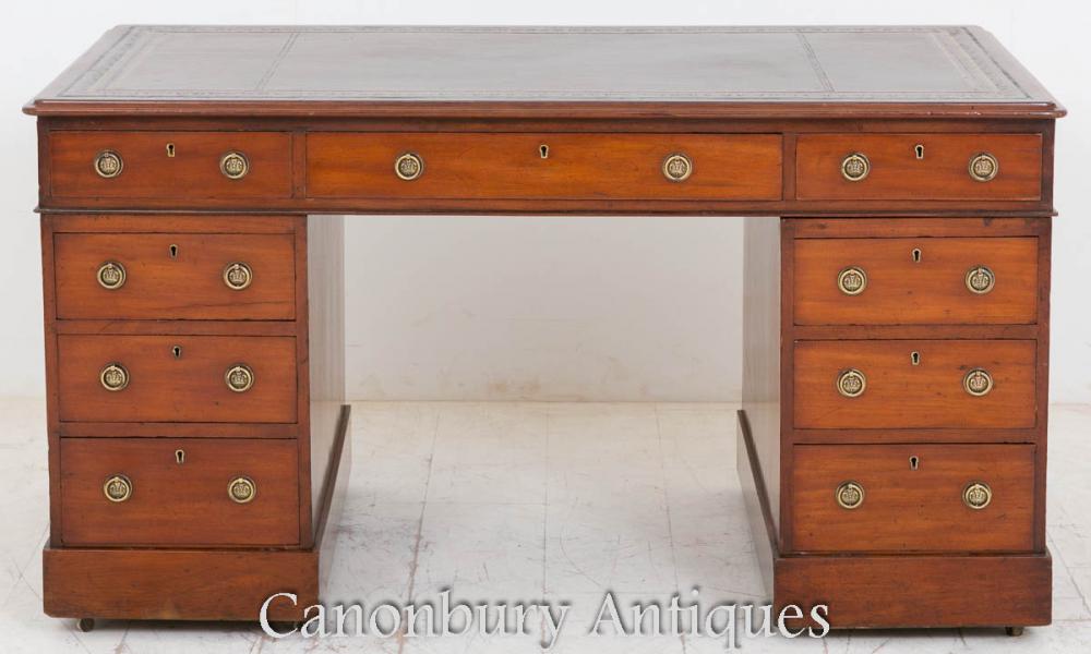 Bureau de bureau antique en pedestal victorien en acajou