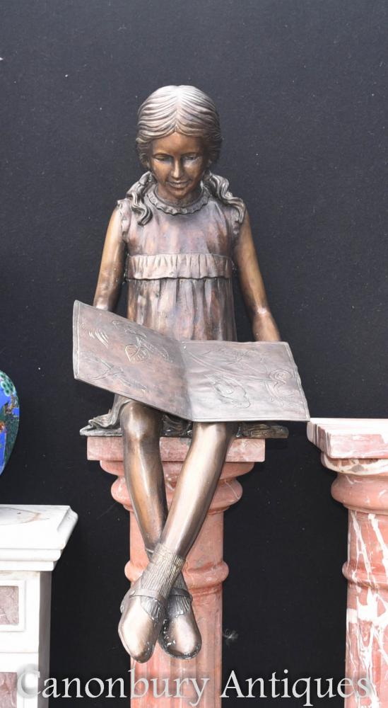 Casting de LifeSize Bronze lecture Girl Statue jardin