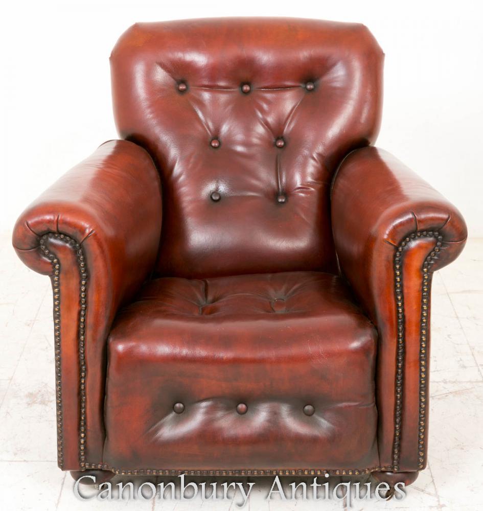 Chaises de fauteuil de chaise en cuir détendu Art Déco 1930