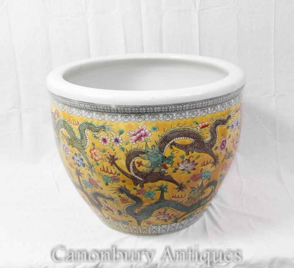 Chinois Ming Porcelaine Dragon Planter Bol Urne Chine