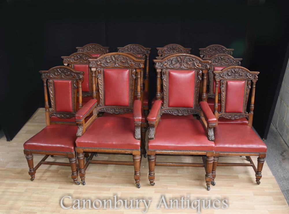 Ensemble 12 chaises chaises en chêne antique dans Gillows Manner 1870