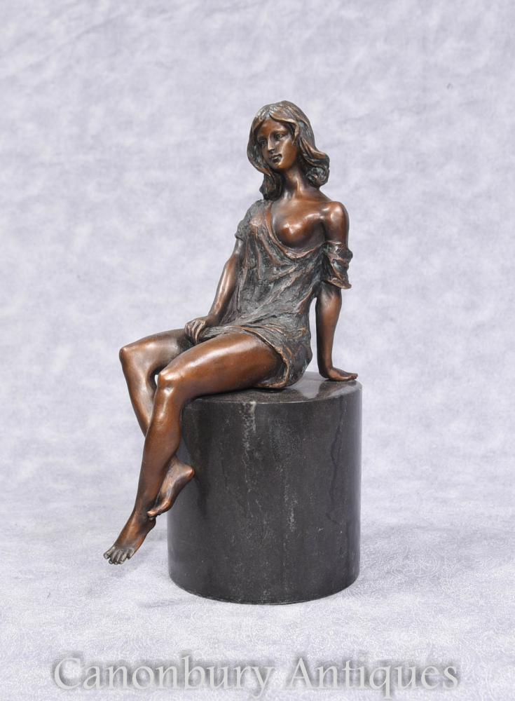 Figurine Art Déco Semi Nude en Bronze sans Plinthe en Marbre
