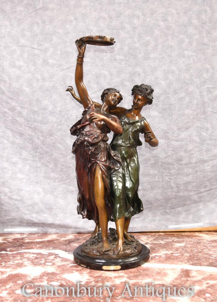 French Bronze Female Bacchus Dancer Figurines par Clodion