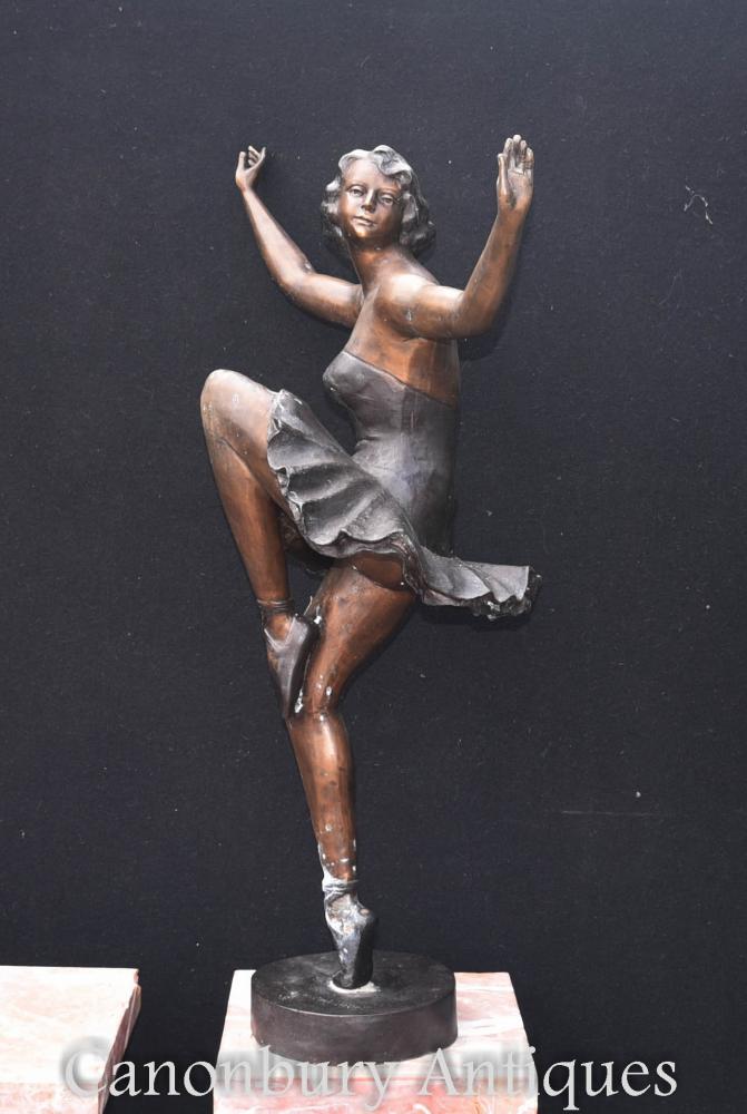 Grande statue de bronze de ballerine d'Art Deco par le danseur de ballet de Chiparus