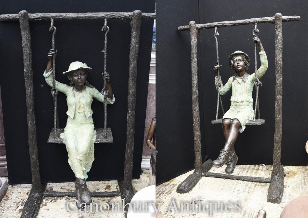 Lifesize Bronze Boy et Girl Swing Garden Statue Casting