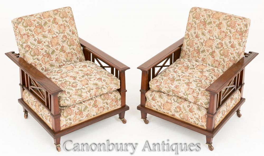 Pair Mahogany Arts and Crafts Chaises inclinables 1910