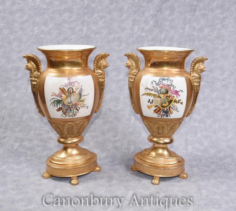 Paire Urnes Vases Floraux en Porcelaine Dresde Allemande