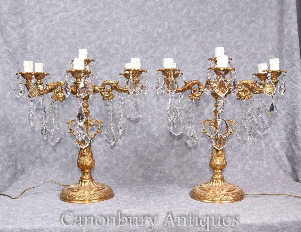 Paire de candélabres dorés Louis XVI Lampes de table Ormolu