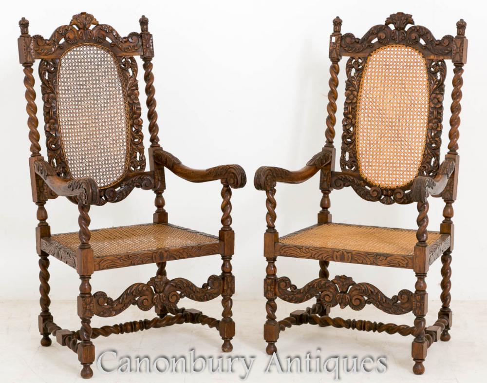 Paire de fauteuils en chêne Carolean Farmhouse 1880