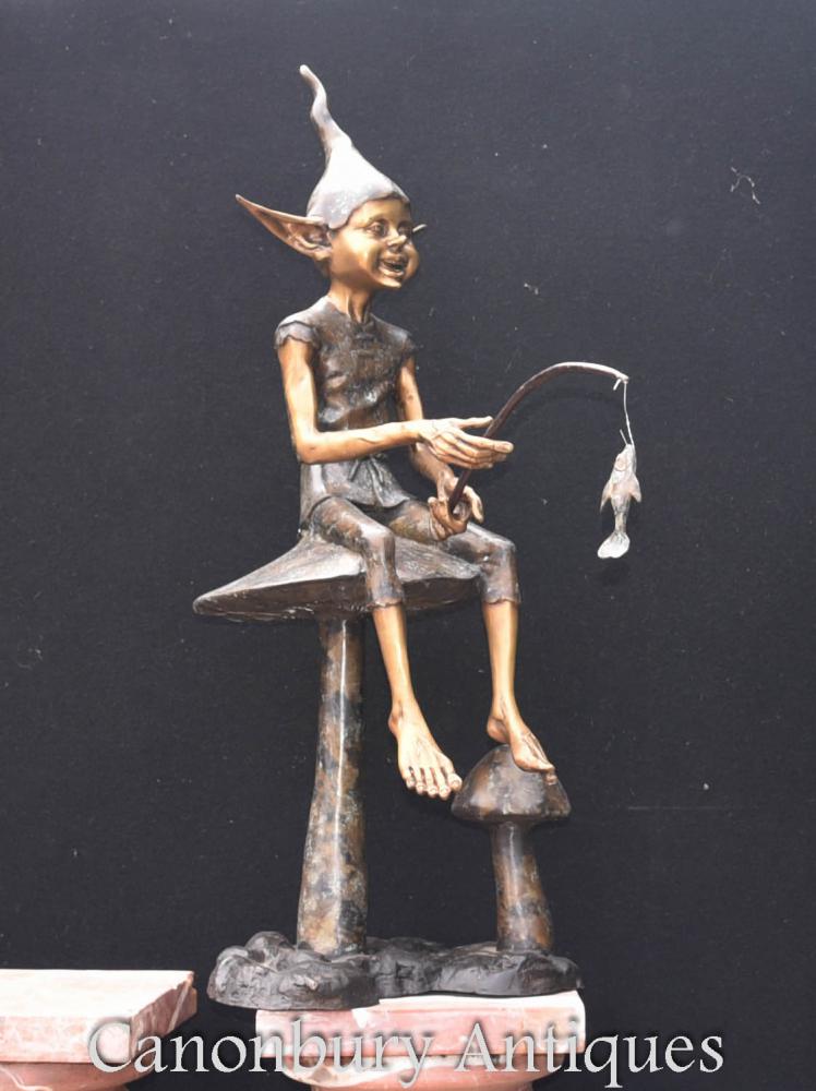 Statue de lutin de pêche en bronze Fairey Elph Pixy