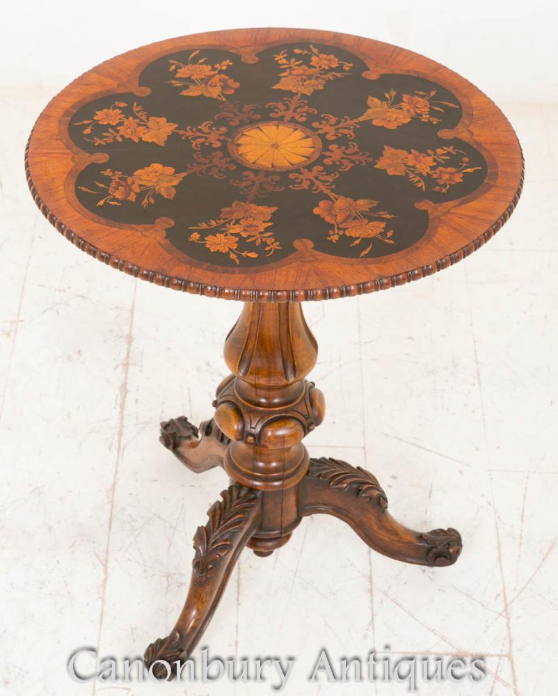 Table latérale occasionnelle victorienne Marquetry Inlay