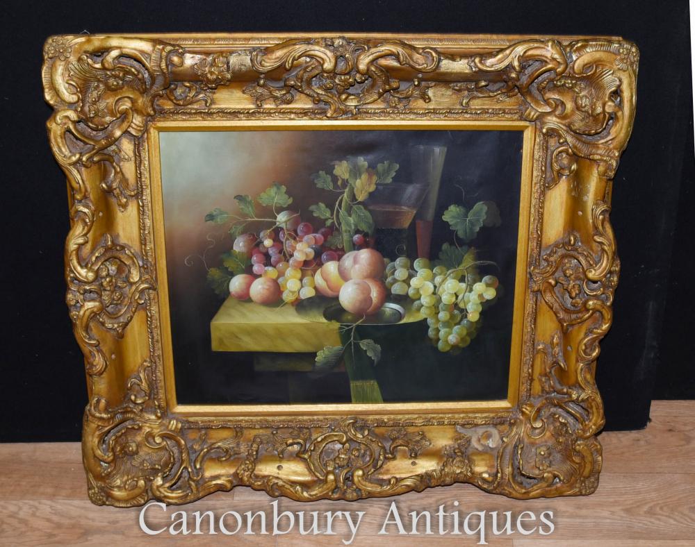 Victorian Still Life peinture à l'huile fruit cadre doré