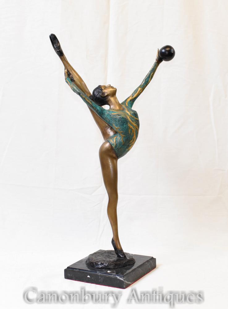 Art Déco Bronze Ball Dancer Figurine Statue