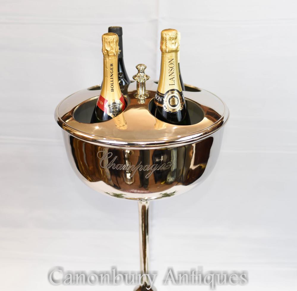Paire de plateaux argentés Champagne Stands Seau à glace Refroidisseur Restaurant Vin