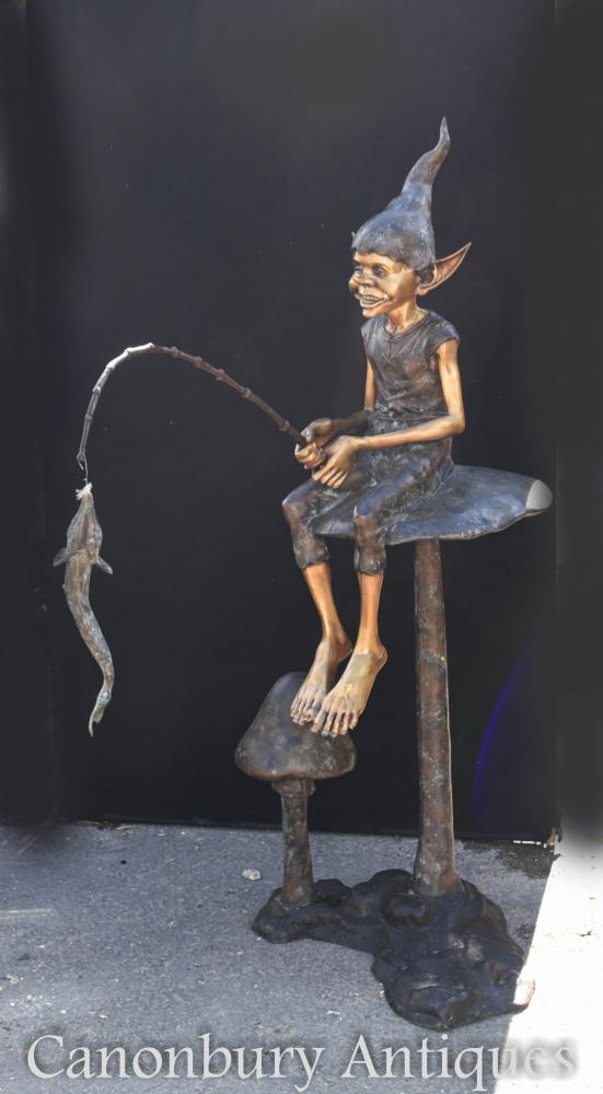 Statue de pêche de lutin de Pixie de bronze Pixies Fairey Elp