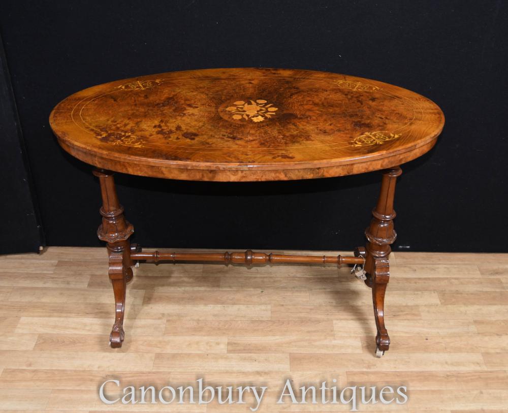 Table Basse Victorienne en Noyer Marqueterie