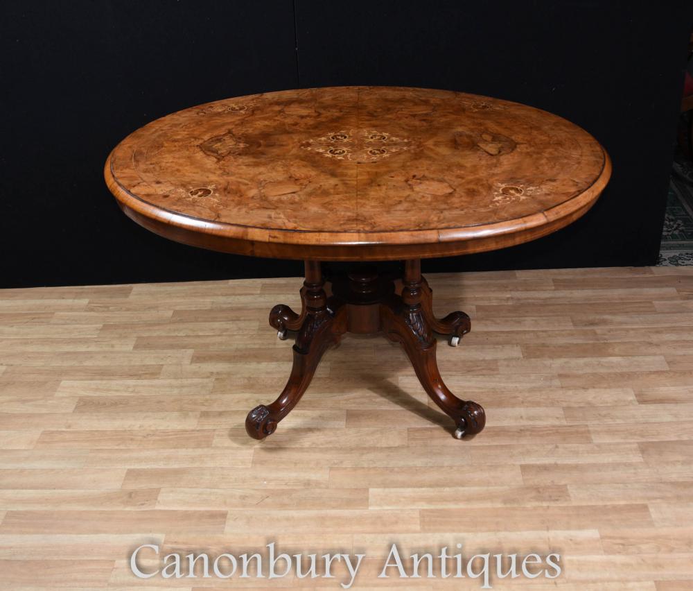 Table centrale victorienne en noyer Table Loo Marqueterie