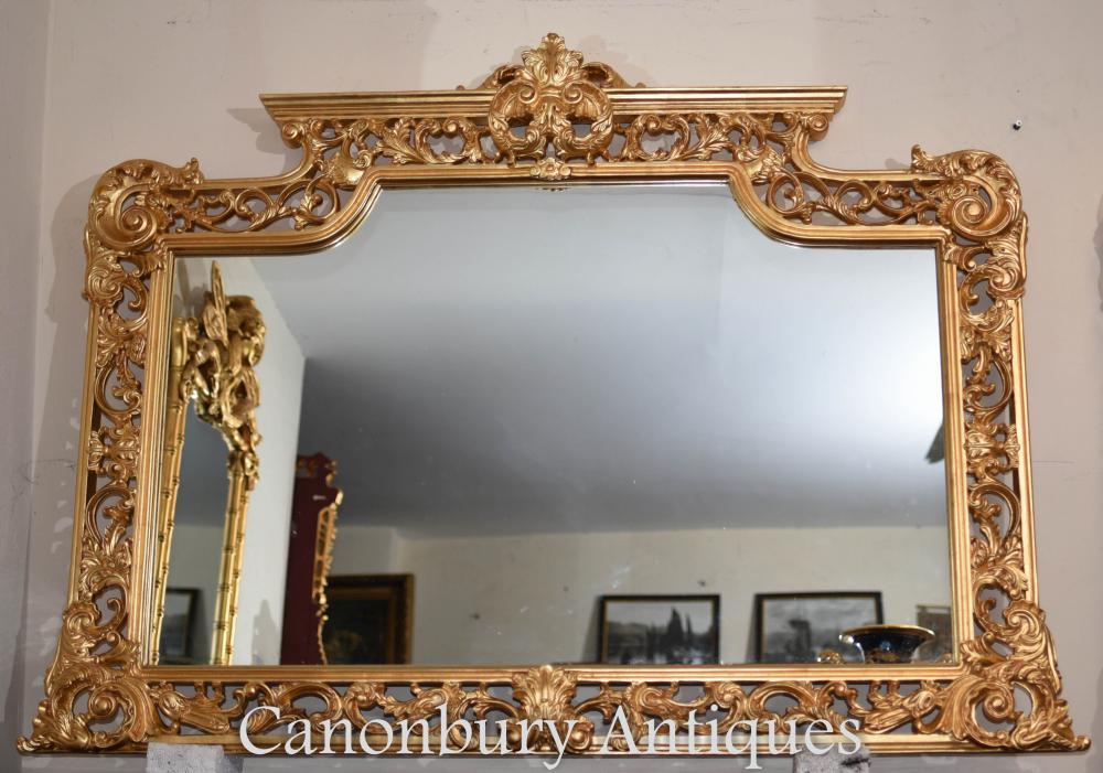 Grand miroir de manteau doré de Chippendale anglais