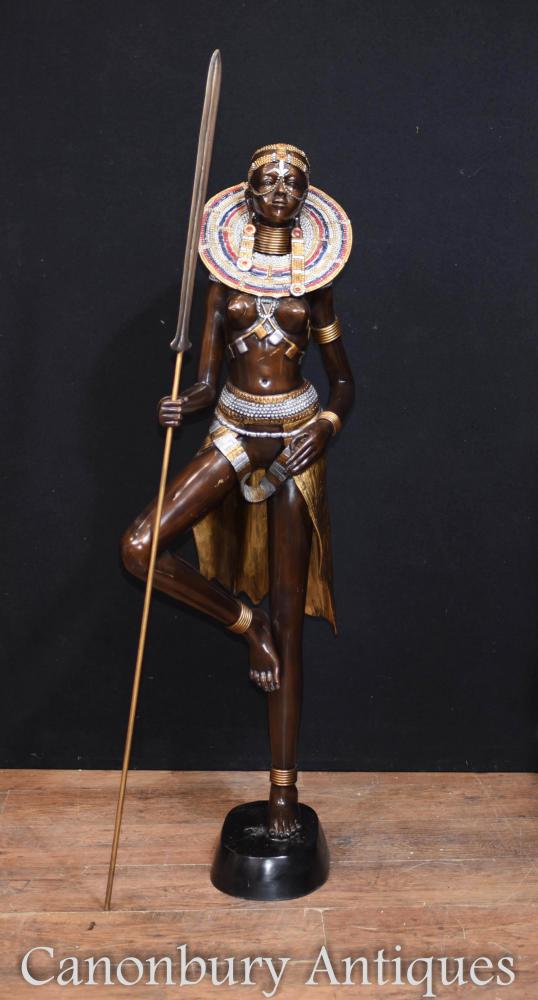 Grande Bronze Statue de Femme Tribu Africaine Massai