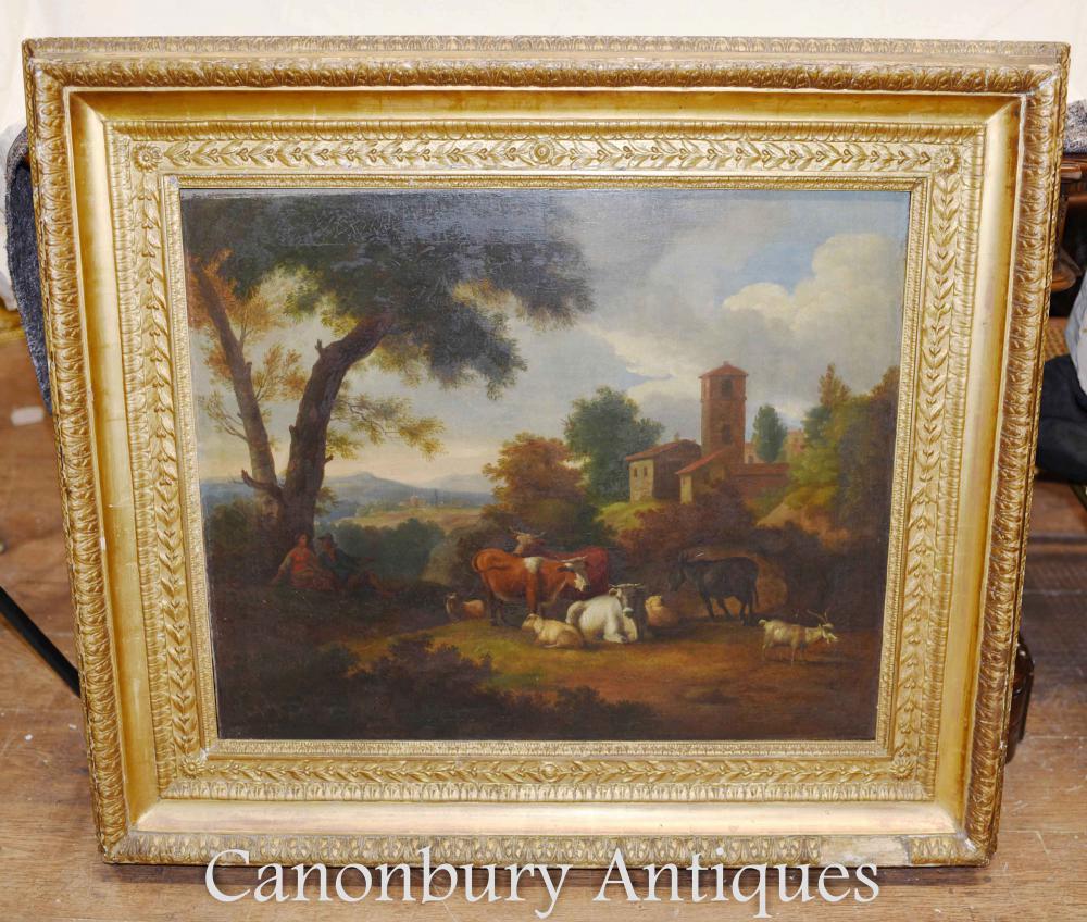 Antique Victorian Oil Painting Paysage pastoral Manner Constable