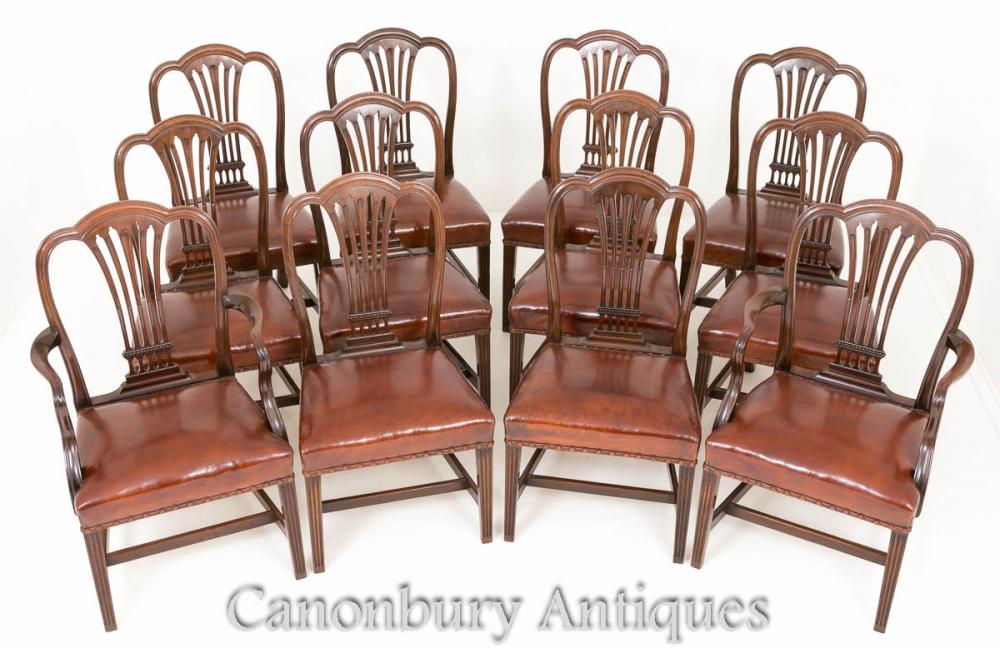 Chaises de Salle à Manger Antique Hepplewhite - Ensemble de 12 Chaises en Acajou 1880