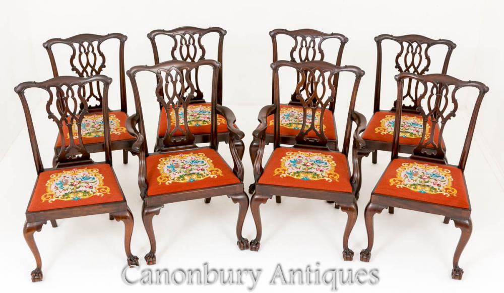 Chaises de salle à manger Chippendale - Ensemble d'acajou antique 8