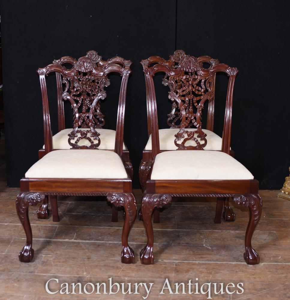 Set Chaises de salle à manger Chippendale en acajou - 8 chaise longue