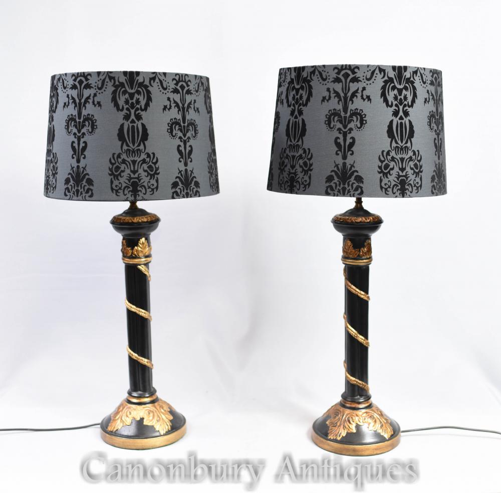 Paire Regency Acanthus Colonne Lampes Lampes de table