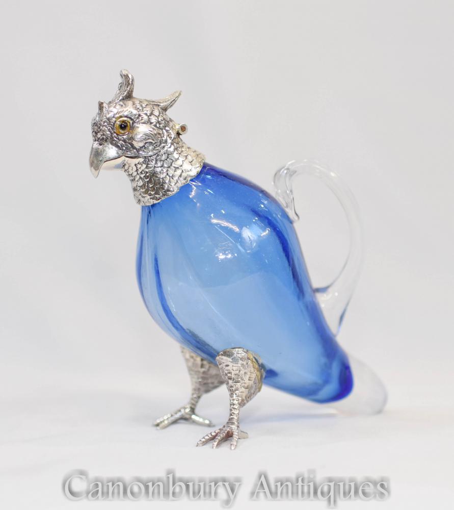 Pichet à carafe en verre perroquet Victorian Silver Plate