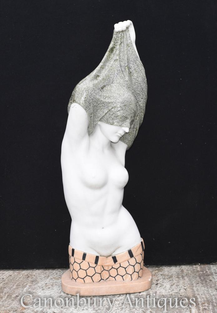 Buste en marbre italien déshabillant Figurine femme en demi-nu
