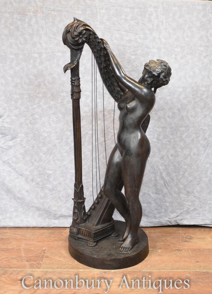 Joueur de harpe nue en bronze italien Art classique