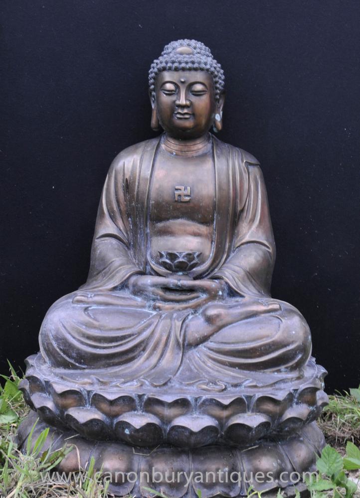 Bouddha Bronze Statue Bouddhisme Grand Lotus Méditation Pose Art Bouddhiste
