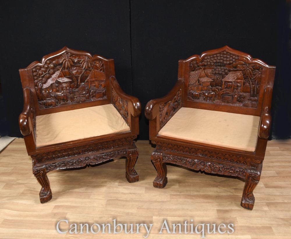 Ensemble de chaises et table basse chinois en bois dur sculpté à la main