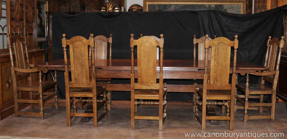 Ensemble de table de réfectoire en chêne anglais Chaises William Mary Farmhouse