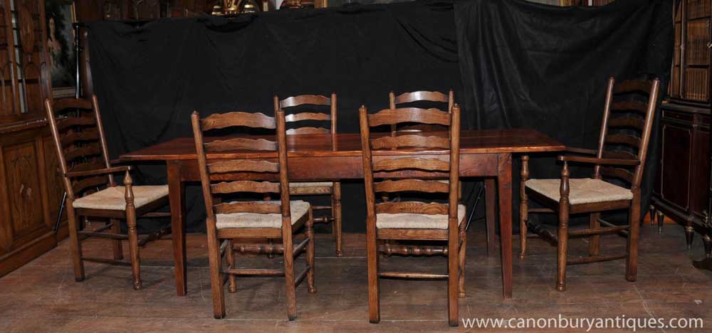 Farmhouse Kitchen Dining Set Set de table de réfectoire 6 chaises Ladderback