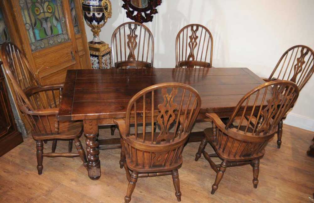 Table de réfectoire Farmhouse, Windsor, chaises de bras, cuisine