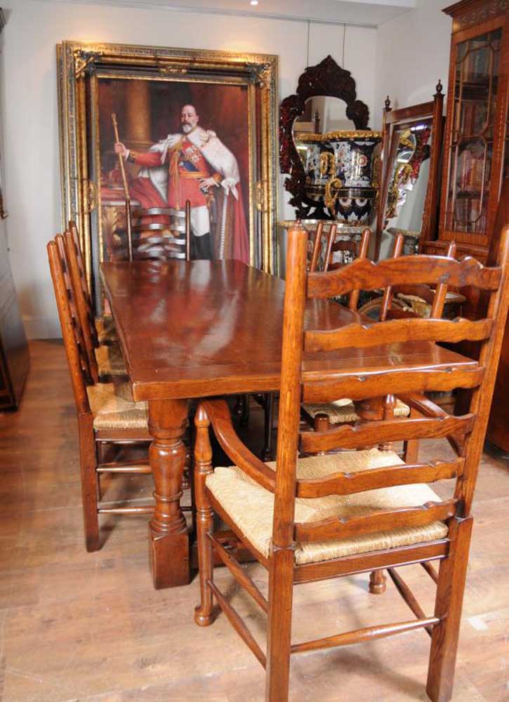 Table de réfectoire Farmhouse, ensemble de chaises à dossier en échelle