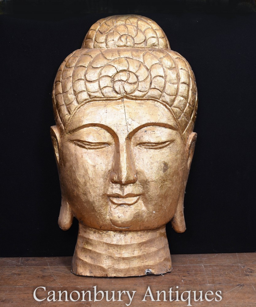 Buste de Bouddha Tibétain Sculpté - Sculpture d'Art Bouddhiste Sculptée à la Main