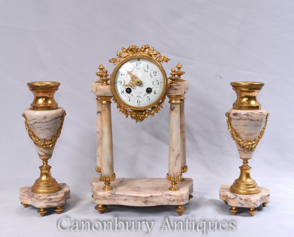Ensemble d'horloges antiques - Garniture d'horloges en marbre